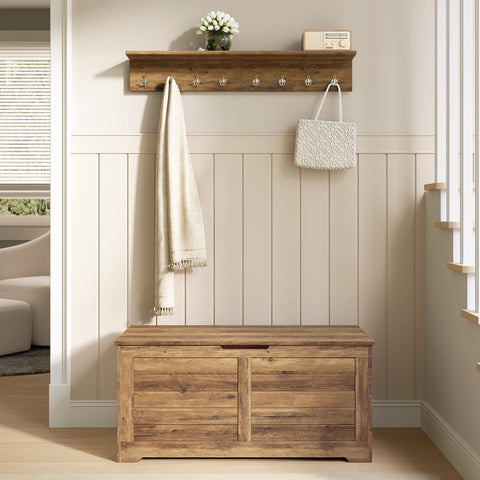 Rootz Chipboard Shoe Bench - Entryway Bench - Storage Bench - Honey Brown - 40cm x 100cm x 46cm - 19.5kg - Max. Load 136kg