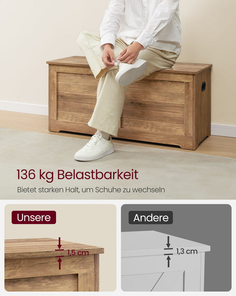 Rootz Chipboard Shoe Bench - Entryway Bench - Storage Bench - Honey Brown - 40cm x 100cm x 46cm - 19.5kg - Max. Load 136kg