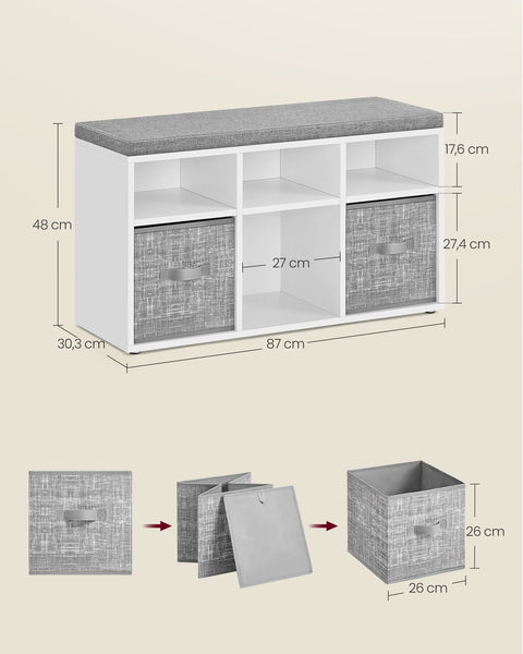 Rootz Shoe Bench with 6 Compartments - Shoe Rack - Shoe Storage - Chipboard Material - 30.3cm x 87cm x 48cm