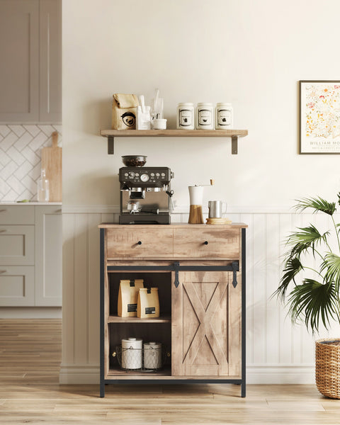 Rootz Side Cabinet - Storage Unit - Chipboard Steel - Oak Brown-Black - 30cm x 70cm x 80cm - Heavy-Duty - Drawer - 20.3kg Weight - 30kg Capacity