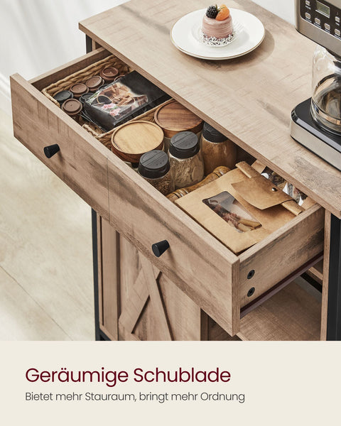 Rootz Side Cabinet - Storage Unit - Chipboard Steel - Oak Brown-Black - 30cm x 70cm x 80cm - Heavy-Duty - Drawer - 20.3kg Weight - 30kg Capacity