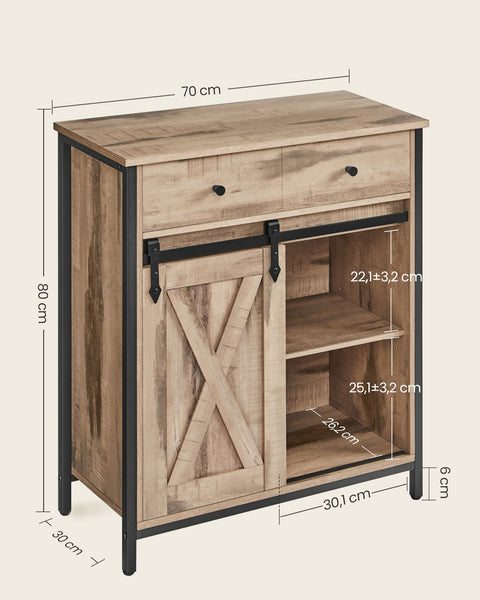 Rootz Side Cabinet - Storage Unit - Chipboard Steel - Oak Brown-Black - 30cm x 70cm x 80cm - Heavy-Duty - Drawer - 20.3kg Weight - 30kg Capacity