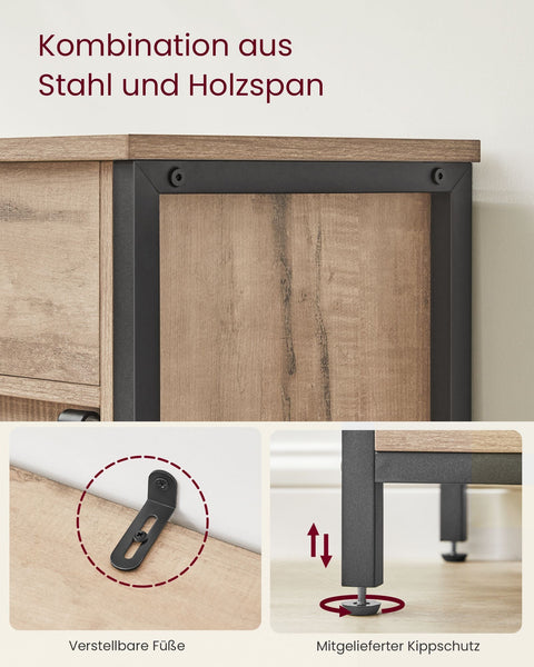Rootz Side Cabinet - Storage Unit - Chipboard Steel - Oak Brown-Black - 30cm x 70cm x 80cm - Heavy-Duty - Drawer - 20.3kg Weight - 30kg Capacity