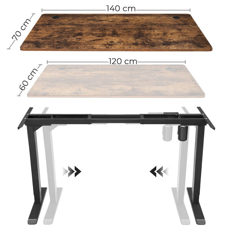 Rootz Electric Height-Adjustable Table Frame - Standing Desk - Sit Stand Desk - Motorized Desk - Remote Control - (115-147) x 60 x (71-112) cm