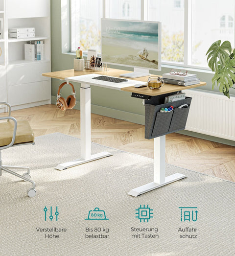 Rootz Electric Desk - Height-Adjustable Table - Motorized Desk - Chipboard Steel - Pastel Yellow - White - 60cm x 120cm x (72-120)cm