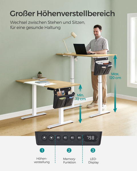 Rootz Electric Desk - Height-Adjustable Table - Motorized Desk - Chipboard Steel - Pastel Yellow - White - 60cm x 120cm x (72-120)cm
