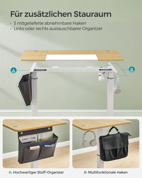 Rootz Electric Desk - Height-Adjustable Table - Motorized Desk - Chipboard Steel - Pastel Yellow - White - 60cm x 120cm x (72-120)cm