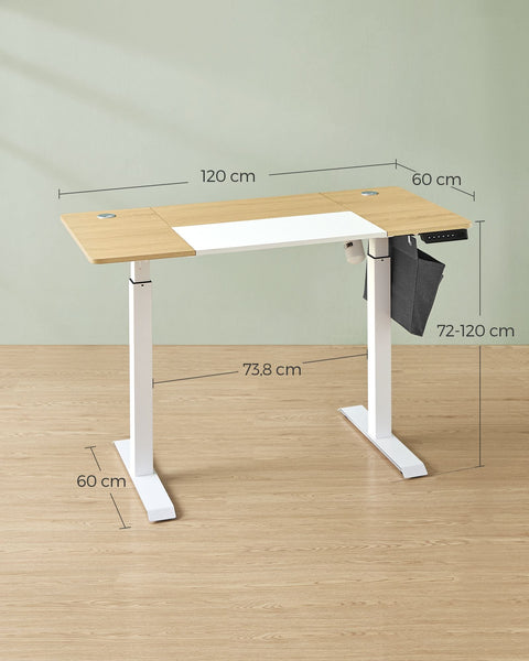 Rootz Electric Desk - Height-Adjustable Table - Motorized Desk - Chipboard Steel - Pastel Yellow - White - 60cm x 120cm x (72-120)cm