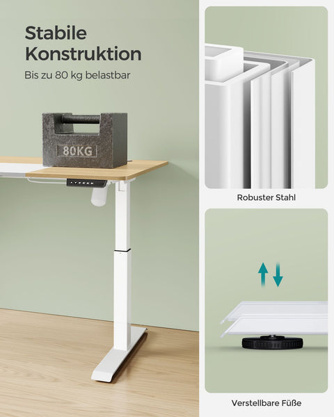 Rootz Electric Desk - Height-Adjustable Table - Motorized Desk - Chipboard Steel - Pastel Yellow - White - 60cm x 120cm x (72-120)cm