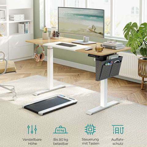 Rootz Adjustable Electric Standing Desk - Office Desk - Sit Stand Desk - Chipboard Steel - 60cm x 140cm x (72-120)cm - Pastel Yellow White