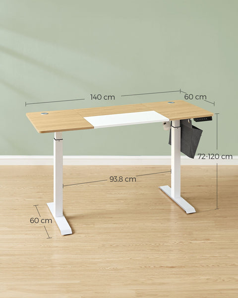 Rootz Adjustable Electric Standing Desk - Office Desk - Sit Stand Desk - Chipboard Steel - 60cm x 140cm x (72-120)cm - Pastel Yellow White
