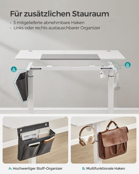 Rootz Electric Standing Desk - Height-Adjustable Desk - Sit Stand Desk - Chipboard - Steel Frame - 60cm x 140cm x (72-120cm) - White/Gray