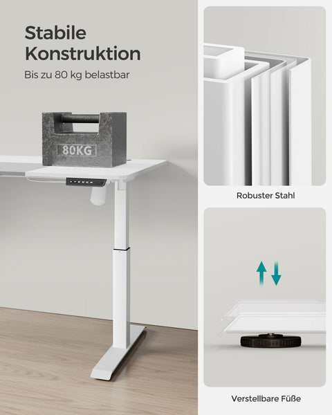 Rootz Electric Standing Desk - Height-Adjustable Desk - Sit Stand Desk - Chipboard - Steel Frame - 60cm x 140cm x (72-120cm) - White/Gray