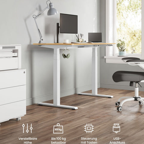 Rootz Electric Standing Desk - Height Adjustable Desk - Sit Stand Desk - Steel Frame - 68cm x (110-180cm) x (60-125cm) - White - 45dB - 35mm/s