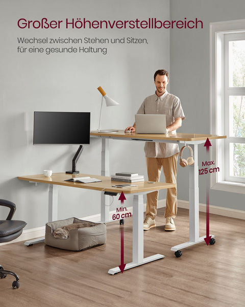 Rootz Electric Standing Desk - Height Adjustable Desk - Sit Stand Desk - Steel Frame - 68cm x (110-180cm) x (60-125cm) - White - 45dB - 35mm/s