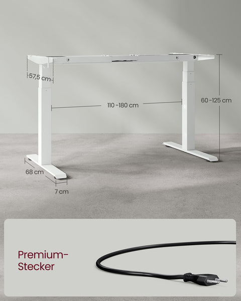 Rootz Electric Standing Desk - Height Adjustable Desk - Sit Stand Desk - Steel Frame - 68cm x (110-180cm) x (60-125cm) - White - 45dB - 35mm/s