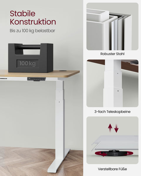 Rootz Electric Standing Desk - Height Adjustable Desk - Sit Stand Desk - Steel Frame - 68cm x (110-180cm) x (60-125cm) - White - 45dB - 35mm/s