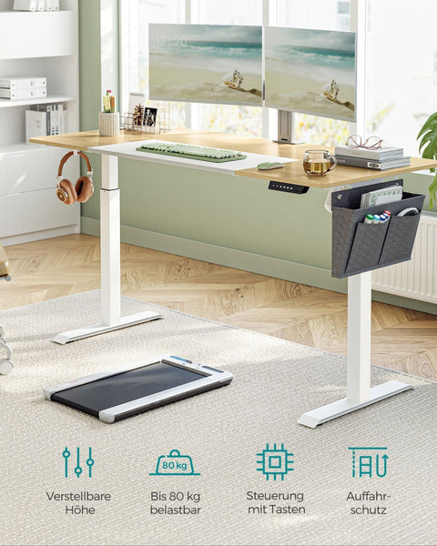 Rootz Electric Standing Desk - Adjustable Desk - Sit Stand Desk - Chipboard Steel Frame - Non-Woven Fabric - Pastel Yellow-Base White - 70cm x 160cm x (72-120)cm - 1.5cm Table Top - 31.2kg Weight - 80kg Max. Load Capacity
