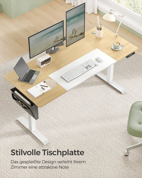 Rootz Electric Standing Desk - Adjustable Desk - Sit Stand Desk - Chipboard Steel Frame - Non-Woven Fabric - Pastel Yellow-Base White - 70cm x 160cm x (72-120)cm - 1.5cm Table Top - 31.2kg Weight - 80kg Max. Load Capacity