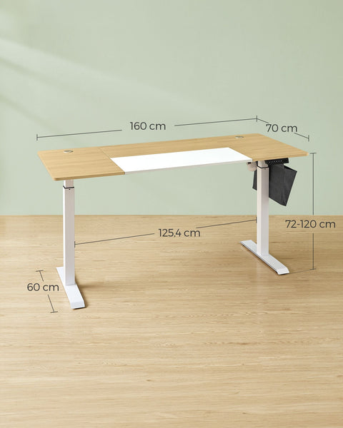 Rootz Electric Standing Desk - Adjustable Desk - Sit Stand Desk - Chipboard Steel Frame - Non-Woven Fabric - Pastel Yellow-Base White - 70cm x 160cm x (72-120)cm - 1.5cm Table Top - 31.2kg Weight - 80kg Max. Load Capacity