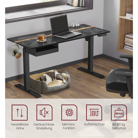 Rootz Electric Standing Desk Converter - Black Desk Riser - Height Adjustable Desk - Chipboard & Steel - Quiet Operation - 60cm x 140cm x 120cm