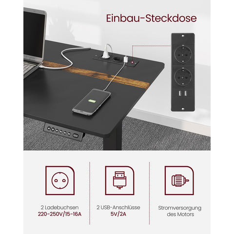 Rootz Electric Standing Desk Converter - Black Desk Riser - Height Adjustable Desk - Chipboard & Steel - Quiet Operation - 60cm x 140cm x 120cm