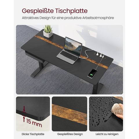 Rootz Electric Standing Desk Converter - Black Desk Riser - Height Adjustable Desk - Chipboard & Steel - Quiet Operation - 60cm x 140cm x 120cm