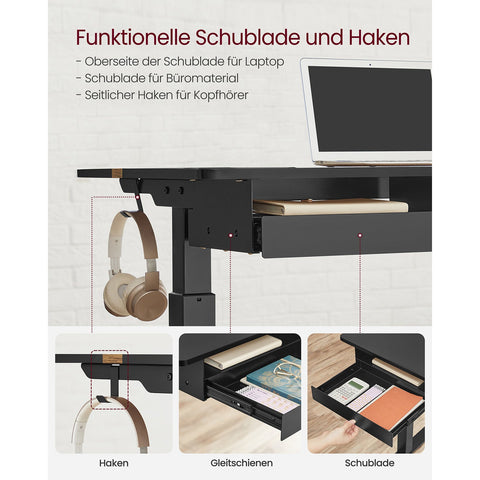 Rootz Electric Standing Desk Converter - Black Desk Riser - Height Adjustable Desk - Chipboard & Steel - Quiet Operation - 60cm x 140cm x 120cm