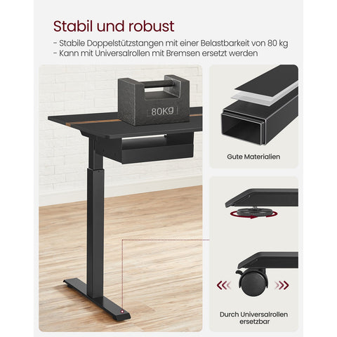 Rootz Electric Standing Desk Converter - Black Desk Riser - Height Adjustable Desk - Chipboard & Steel - Quiet Operation - 60cm x 140cm x 120cm