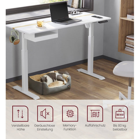 Rootz Electric Standing Desk - Height Adjustable Desk - Sit Stand Desk - White Chipboard - Steel Frame - 60cm x 140cm x 72-120cm