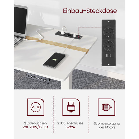 Rootz Electric Standing Desk - Height Adjustable Desk - Sit Stand Desk - White Chipboard - Steel Frame - 60cm x 140cm x 72-120cm