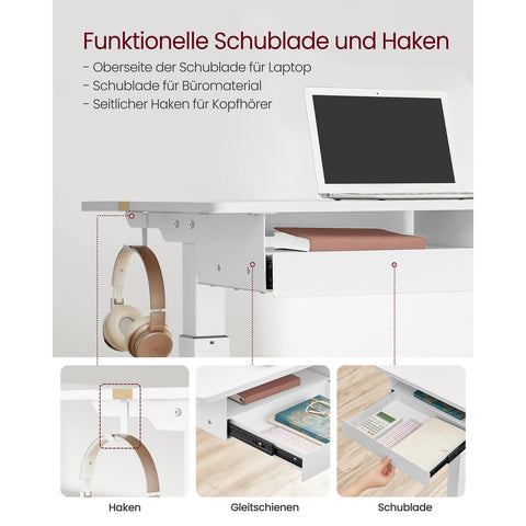 Rootz Electric Standing Desk - Height Adjustable Desk - Sit Stand Desk - White Chipboard - Steel Frame - 60cm x 140cm x 72-120cm