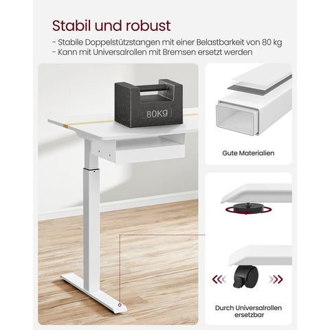 Rootz Electric Standing Desk - Height Adjustable Desk - Sit Stand Desk - White Chipboard - Steel Frame - 60cm x 140cm x 72-120cm