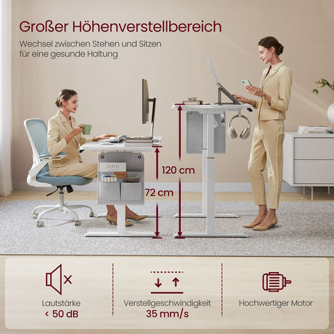 Rootz Electric Height Adjustable Desk - Standing Desk - Motorized Sit Stand Desk - Chipboard Steel Frame - 60cm x 120cm x (72-120)cm