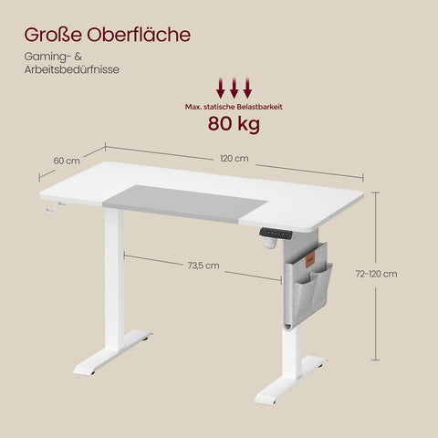 Rootz Electric Height Adjustable Desk - Standing Desk - Motorized Sit Stand Desk - Chipboard Steel Frame - 60cm x 120cm x (72-120)cm