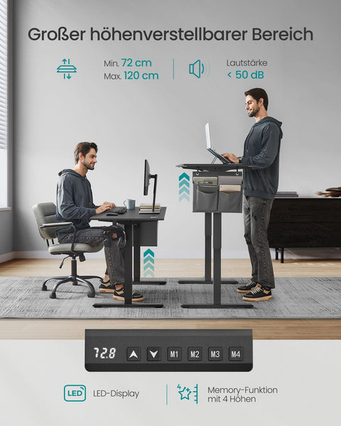 Rootz Electric Standing Desk Converter - Height Adjustable Desk - Sit Stand Desk - Particle Board - Steel - Oxford Cloth - 60cm x 140cm x (72-120)cm