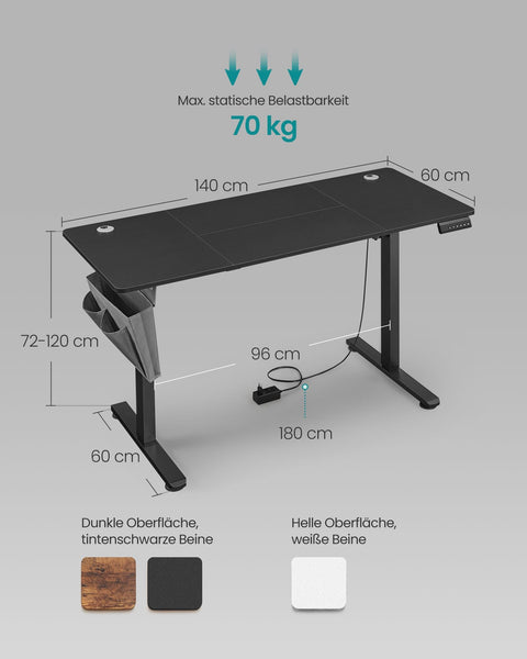 Rootz Electric Standing Desk Converter - Height Adjustable Desk - Sit Stand Desk - Particle Board - Steel - Oxford Cloth - 60cm x 140cm x (72-120)cm