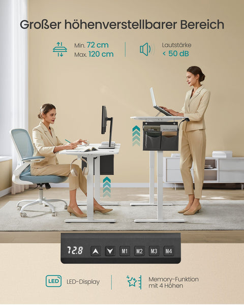 Rootz Electric Standing Desk - Height Adjustable Desk - Sit Stand Desk - Particle Board - Steel Frame - Oxford Cloth - 60cm x 160cm x (72-120)cm