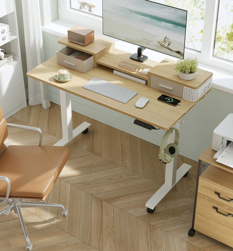 Rootz Electric Height Adjustable Desk - Standing Desk - Sit Stand Desk - Particle Board - Steel Frame - Oxford Cloth - 60cm x 120cm x (72-120) cm