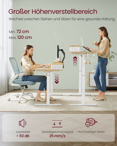 Rootz Electric Height Adjustable Desk - Standing Desk - Sit Stand Desk - Particle Board - Steel Frame - Oxford Cloth - 60cm x 120cm x (72-120) cm