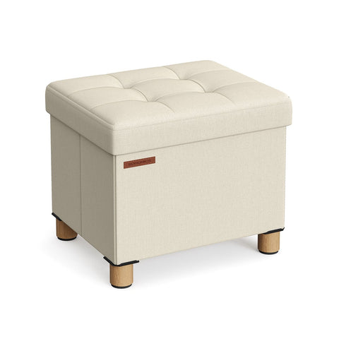 Rootz Storage Ottoman - Footrest - Upholstered Stool - MDF Fabric - 25D Foam - 32cm x 40cm x 33.5cm - Cream White