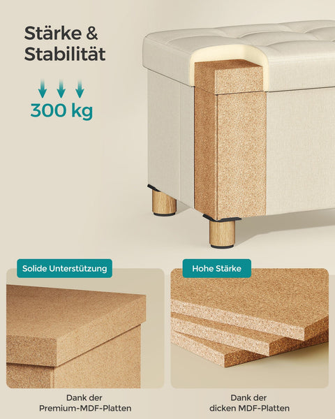 Rootz Storage Ottoman - Footrest - Upholstered Stool - MDF Fabric - 25D Foam - 32cm x 40cm x 33.5cm - Cream White