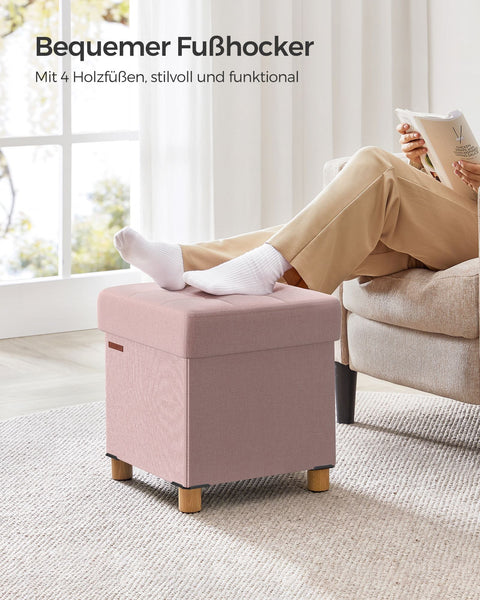 Rootz Pastel Pink Seat Chest - Storage Ottoman - Footstool - Imitation Linen - Foam Padding - MDF Construction - 38cm x 38cm x 40cm - 3.5kg - 300kg Capacity - 37L Storage