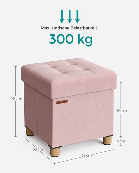 Rootz Pastel Pink Seat Chest - Storage Ottoman - Footstool - Imitation Linen - Foam Padding - MDF Construction - 38cm x 38cm x 40cm - 3.5kg - 300kg Capacity - 37L Storage