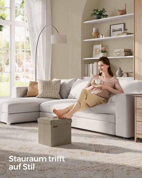 Rootz Seat Chest Ottoman - Storage Stool - Footrest - MDF and Linen - 25D Foam - 30cm x 30cm x 30cm