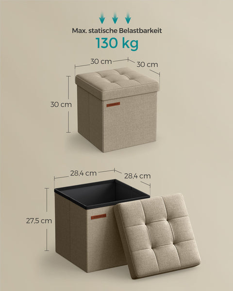 Rootz Seat Chest Ottoman - Storage Stool - Footrest - MDF and Linen - 25D Foam - 30cm x 30cm x 30cm
