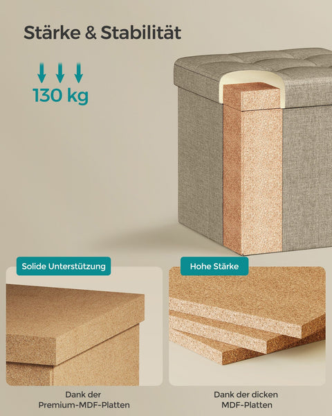 Rootz Seat Chest Ottoman - Storage Stool - Footrest - MDF and Linen - 25D Foam - 30cm x 30cm x 30cm