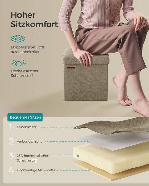 Rootz Seat Chest Ottoman - Storage Stool - Footrest - MDF and Linen - 25D Foam - 30cm x 30cm x 30cm