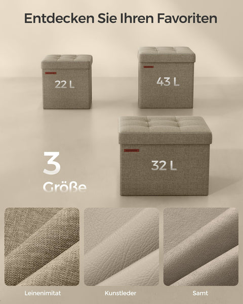 Rootz Seat Chest Ottoman - Storage Stool - Footrest - MDF and Linen - 25D Foam - 30cm x 30cm x 30cm