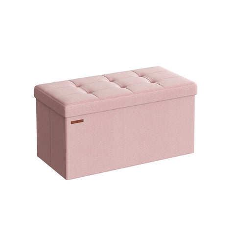 Rootz Storage Stool - Ottoman Bench - Toy Box Organizer - MDF & Linen - 38cm x 76cm x 38cm - Pastel Pink